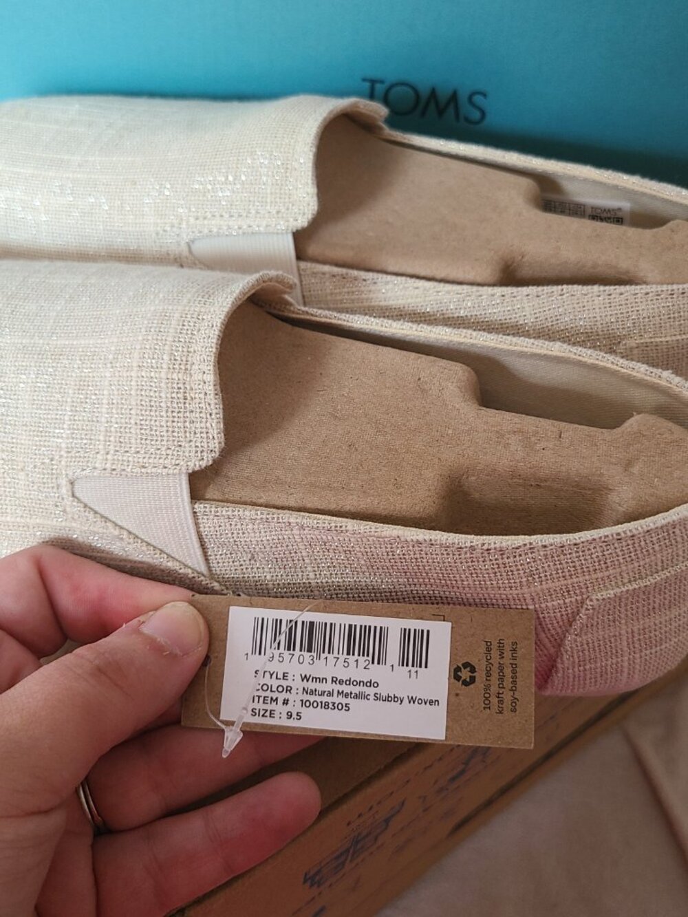 TOMS Redondo Loafers, Natural Metallic Slubby Woven, W US Size 9.5 - Picture 3 of 6
